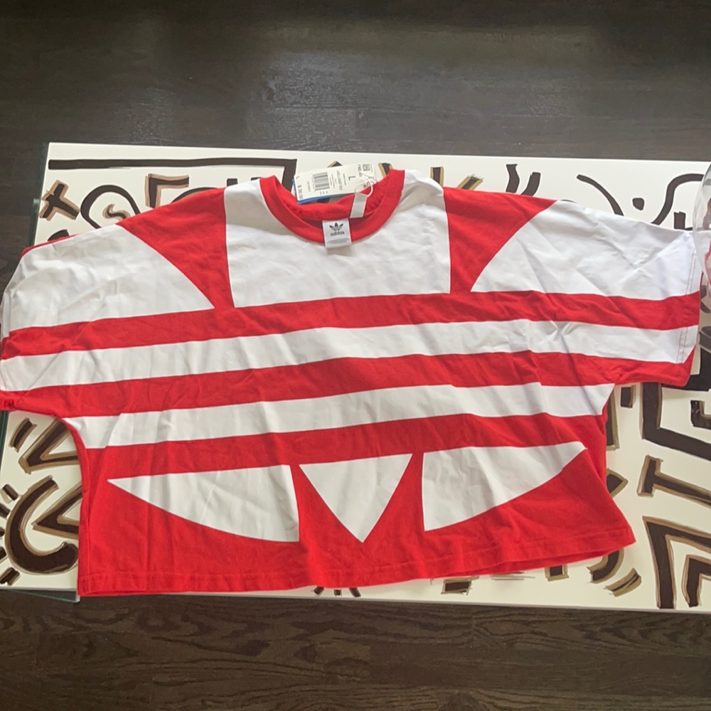 Adidas red with white logo crop top
